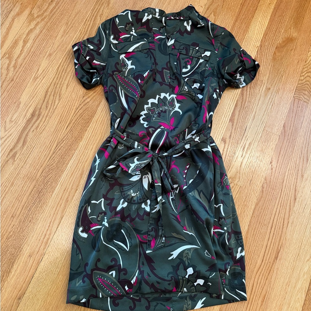 Banana Republic Green Tie Front Mini Dress with Cuffed Sleeves